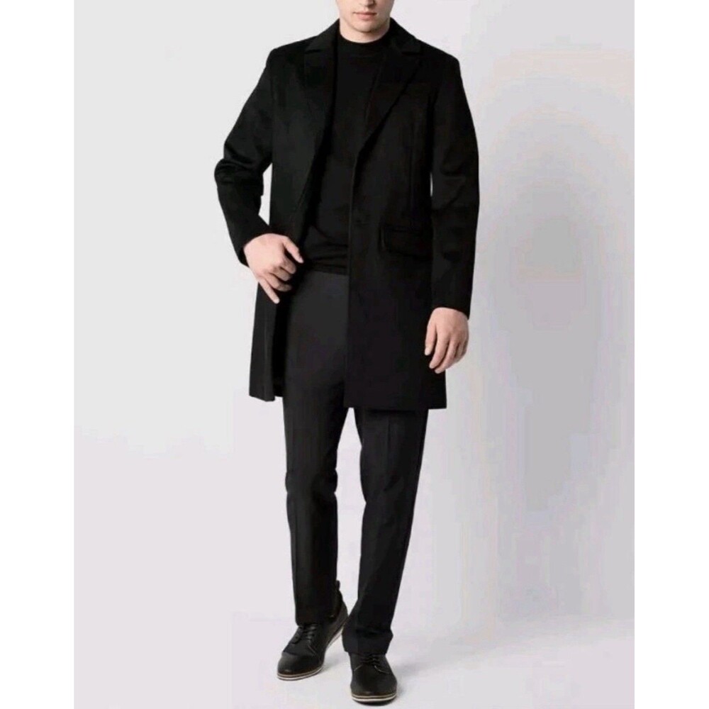 J. Ferrar Mens Water Resistant Midweight Topcoat Coat Black Size Large